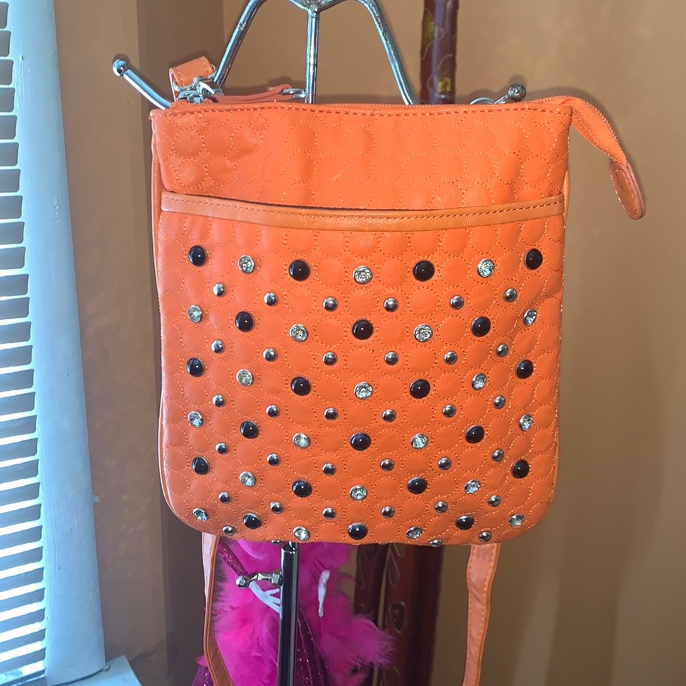 Orange rhinestone studded crossbody new.